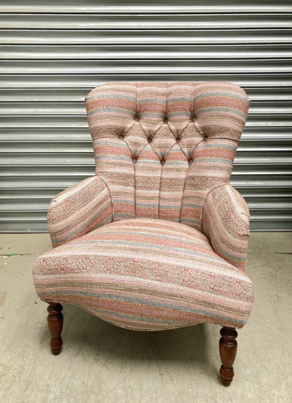 Buttoned Back Chair Reupholstery in a Colefax & Fowler Weave Fabric