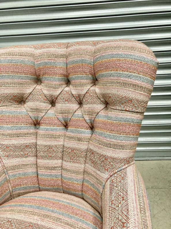 Buttoned Back Chair Reupholstery in a Colefax & Fowler Weave Fabric
