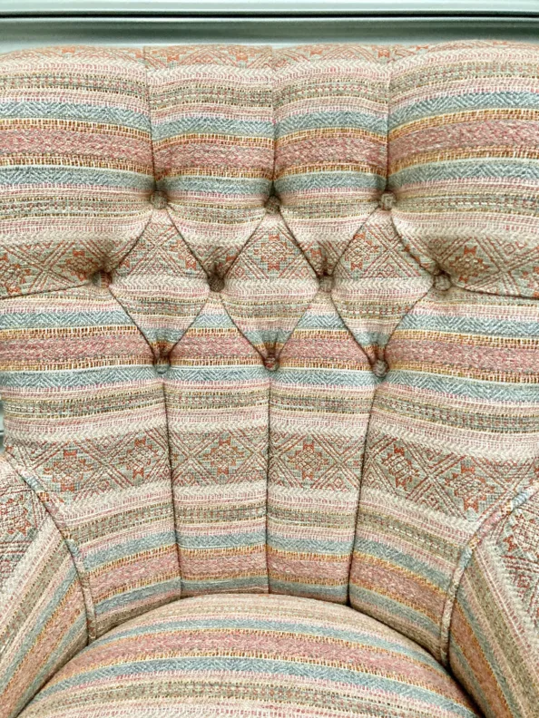 Buttoned Back Chair Reupholstery in a Colefax & Fowler Weave Fabric