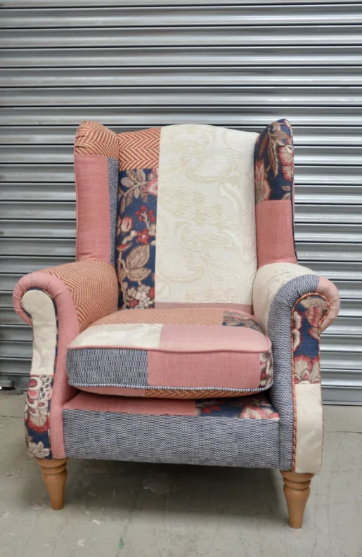 Wing Chair – Recovered in a patchwork of fabrics