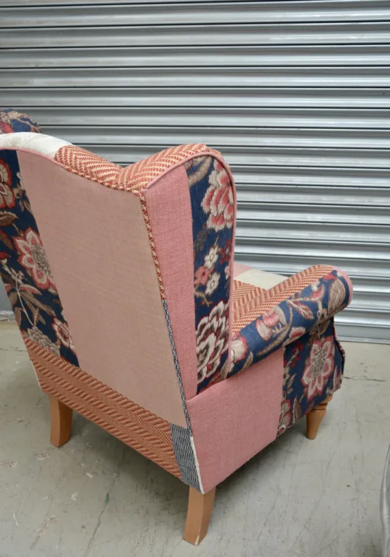 Wing Chair – Recovered in a patchwork of fabrics