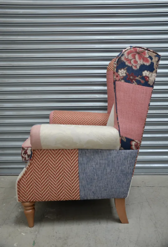 Wing Chair – Recovered in a patchwork of fabrics