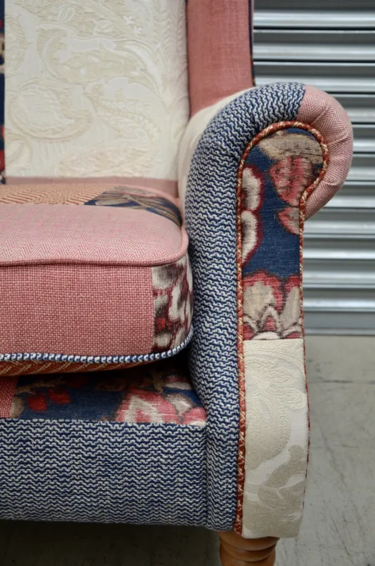 Wing Chair – Recovered in a patchwork of fabrics