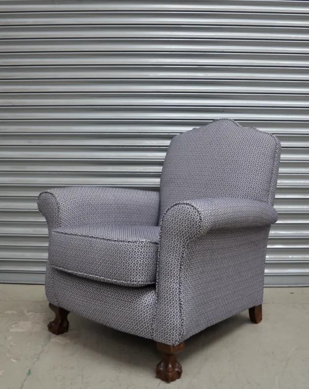 Matching Armchairs – Recovered in a Geometric Clarke & Clarke fabric