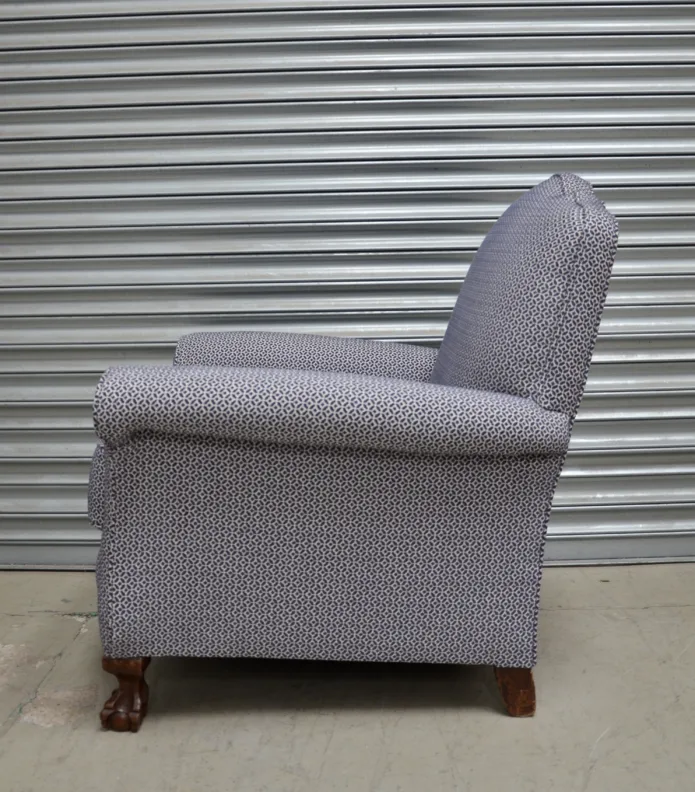 Matching Armchairs – Recovered in a Geometric Clarke & Clarke fabric