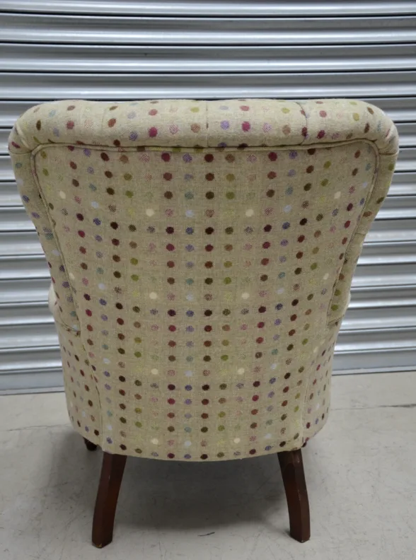 Buttoned Back Chair Reupholstery in Moon Multispot Wool Fabric