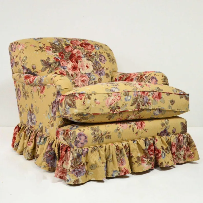 Howard Style Armchair with Gathered Skirt Reupholstery