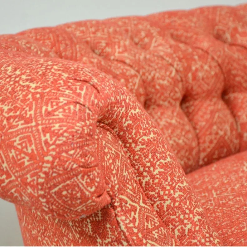 Victorian Crescent-Shape Sofa - Recovered in a Woven Fabric and Traditional Gimp Braid