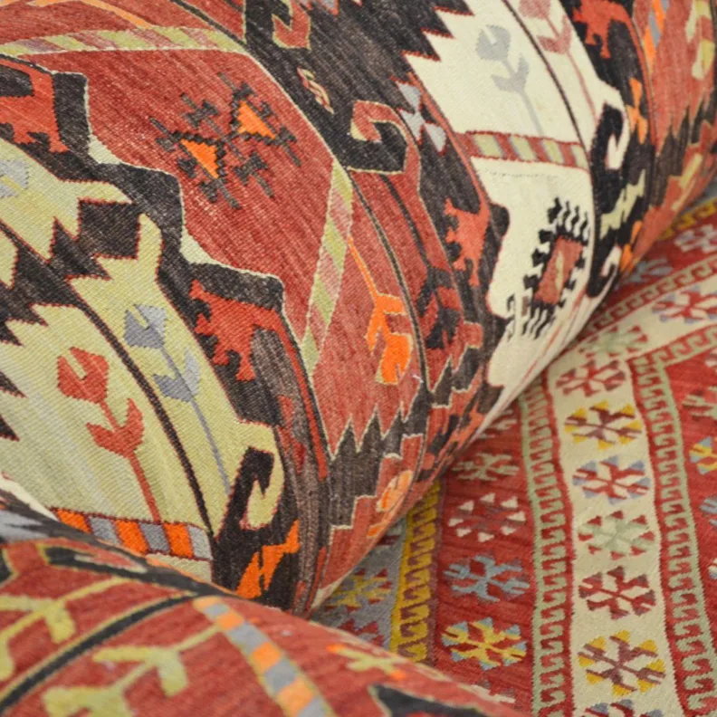 Antique Sofa Reupholstered in a Traditional Kilim Rug & Stud Detailing