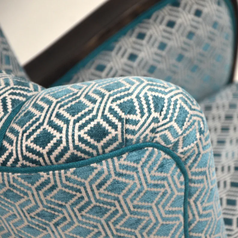 Fluted Back Chair, Reupholstered in a Gometric Romo Fabric