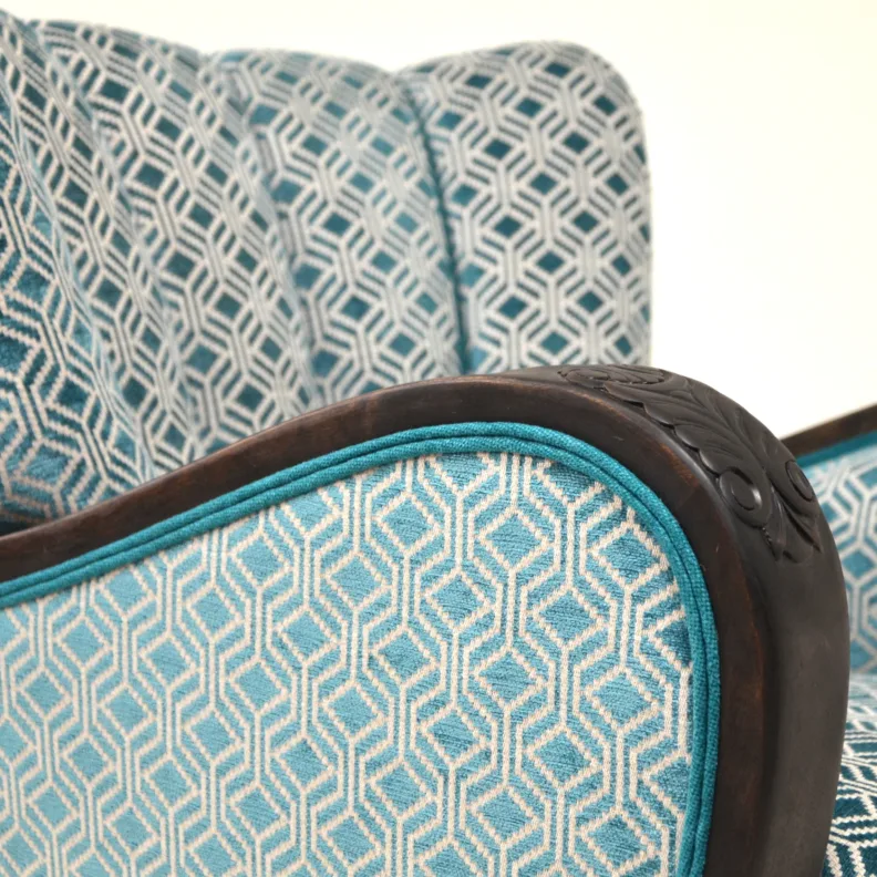 Fluted Back Chair, Reupholstered in a Gometric Romo Fabric