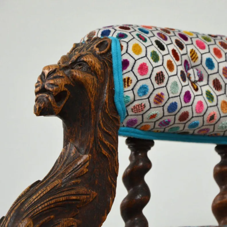 Reupholstered Wooden Captain's Chair in a Osborne & Little Cut Velvet Fabric