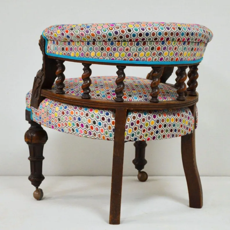 Reupholstered Wooden Captain's Chair in a Osborne & Little Cut Velvet Fabric