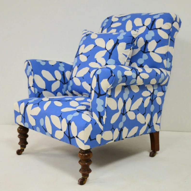 Small Armchair Reupholstered in a Bright, Bold Patterned Fabric