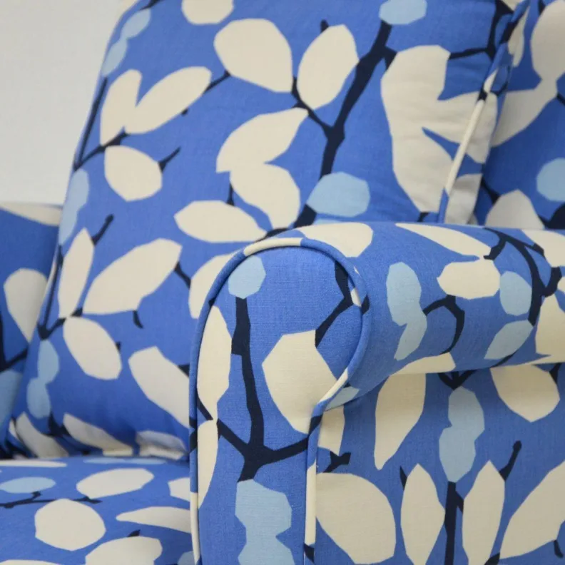 Small Armchair Reupholstered in a Bright, Bold Patterned Fabric