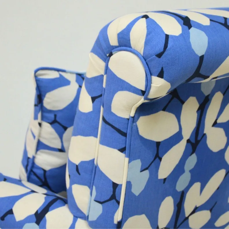 Small Armchair Reupholstered in a Bright, Bold Patterned Fabric