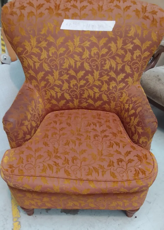 SMALL ARMCHAIR REUPHOLSTERED IN PRINTED LINEN FABRIC