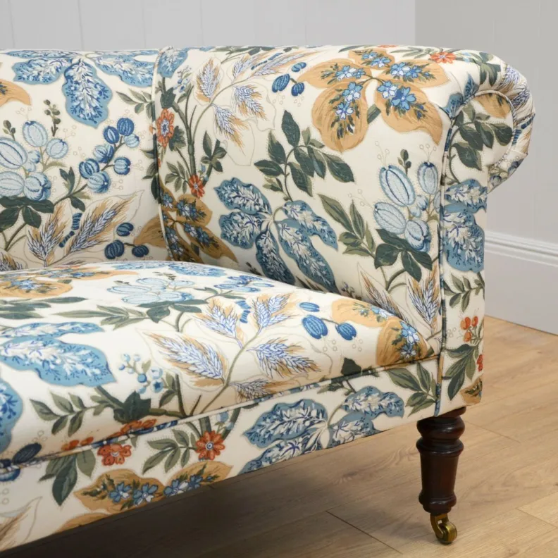 An elegant Chesterfield recovered in a gorgeous printed linen