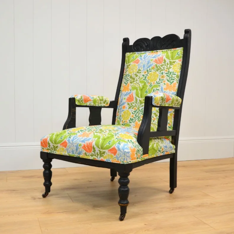 Wooden Frame Chair Recovered in a William Morris Fabric