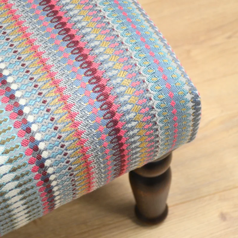 Bespoke Ottoman Covered in Multicoloured Stripe Fabric