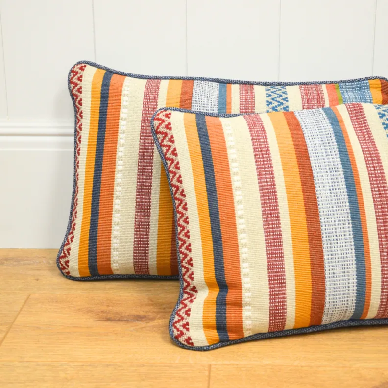 Small Two Seater Sofa Reupholstered in Striped Fabric with Matching Scatter Cushions