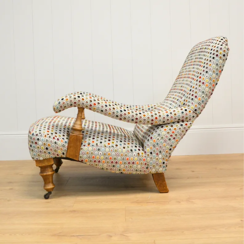 Laidback Armchair Reupholstered In a Patterned Cut Velvet Fabric