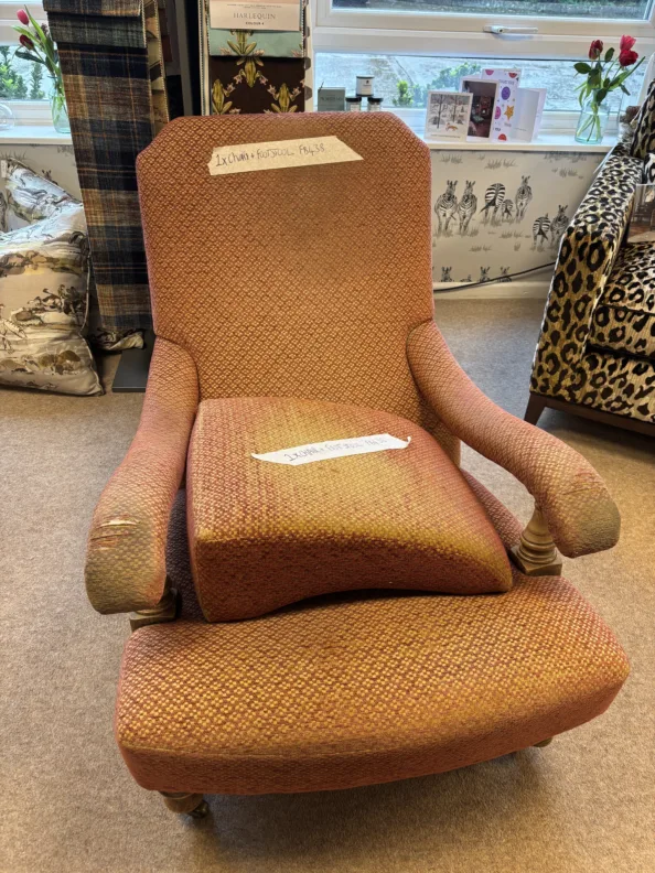 Laidback Armchair Reupholstered In a Patterned Cut Velvet Fabric