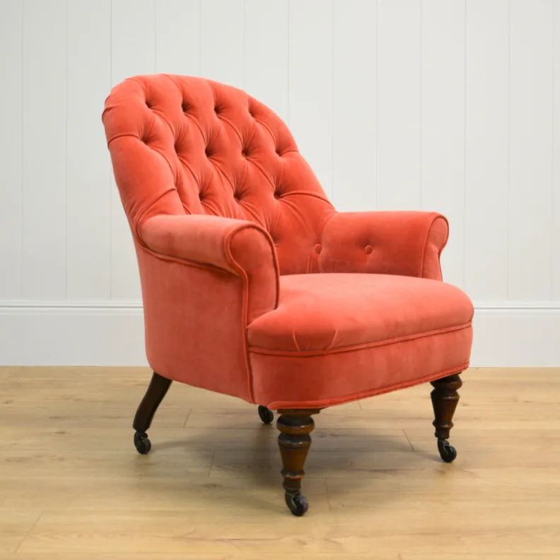 Sweet Armchair Reupholstered in a Linwood Velvet Fabric