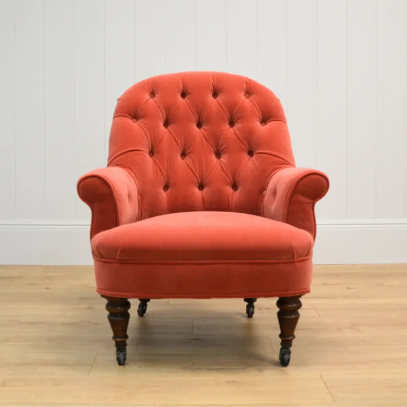 Sweet Armchair Reupholstered in a Linwood Velvet Fabric