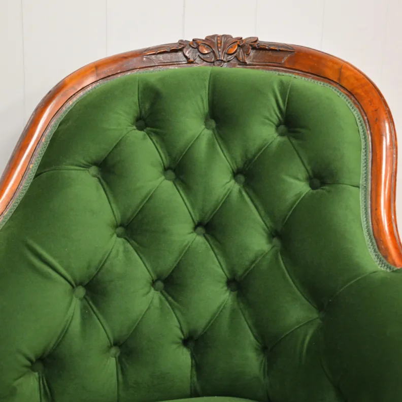 Reupholstered Antique Chaise Longue in a Green Velvet