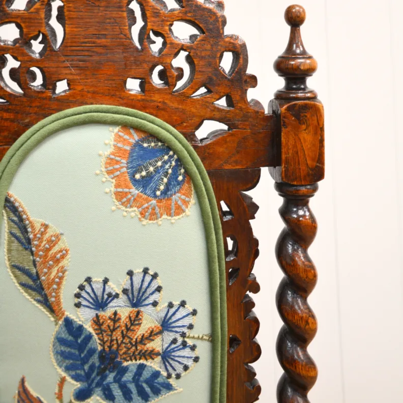 Antique Dining Chair With Contrasting Fabric