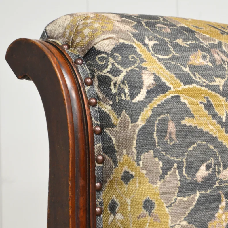 Reupholstered Armchair in William Morris Fabric With Studding