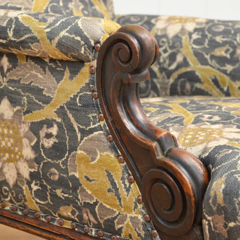 Reupholstered Armchair in William Morris Fabric With Studding