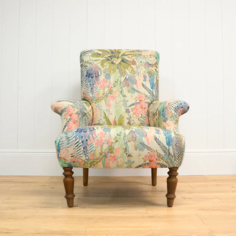 Armchair Reupholstered in a Tropical Linwood Velvet Fabric