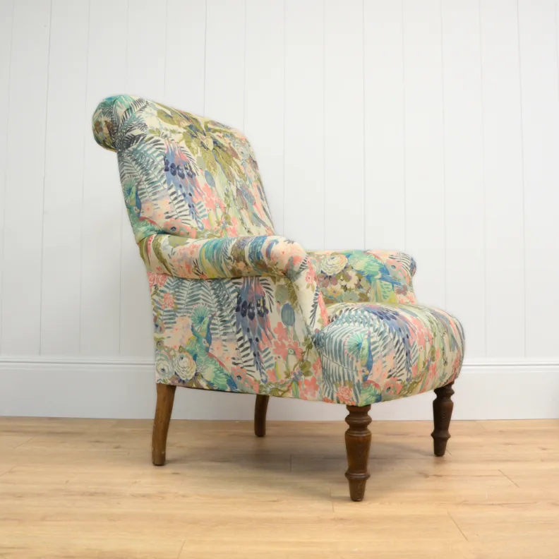 Armchair Reupholstered in a Tropical Linwood Velvet Fabric