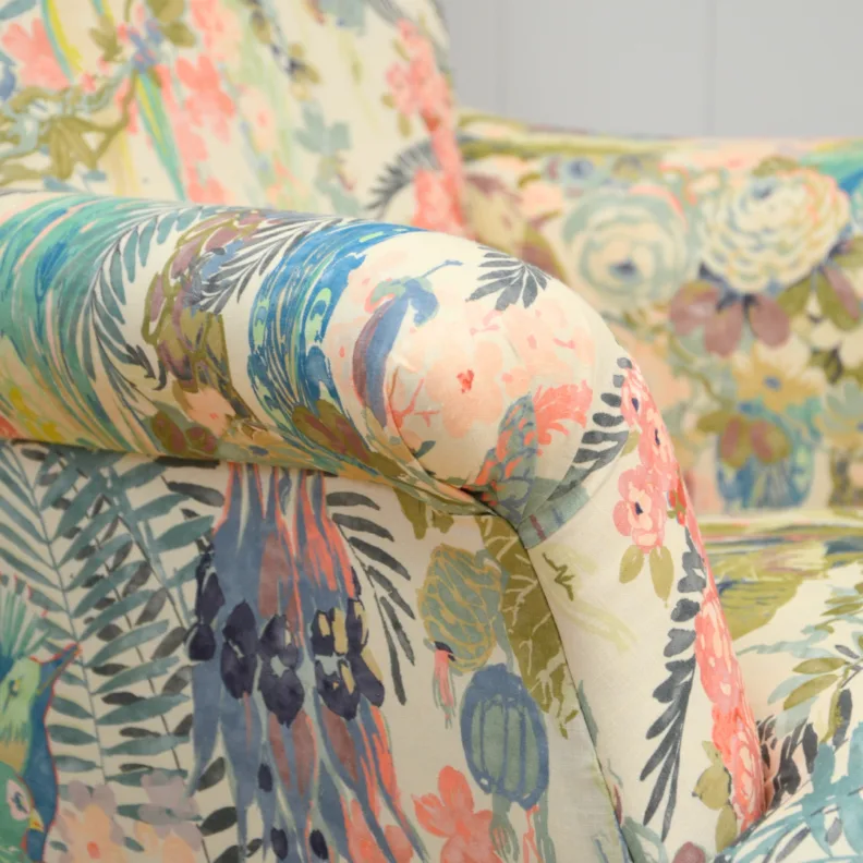 Armchair Reupholstered in a Tropical Linwood Velvet Fabric