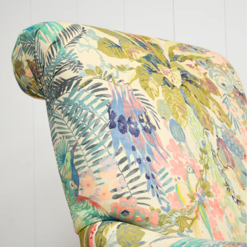 Armchair Reupholstered in a Tropical Linwood Velvet Fabric