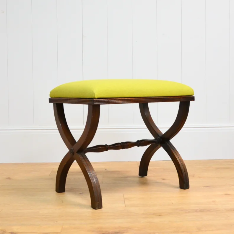 Mini Stool Reupholstered in a Lime Green Linen