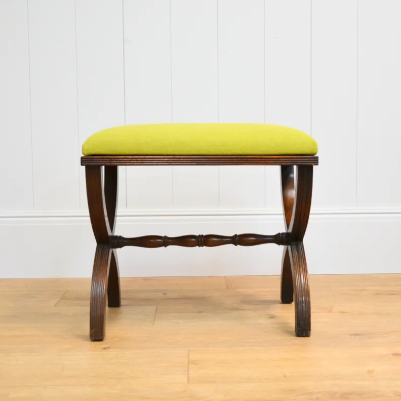 Mini Stool Reupholstered in a Lime Green Linen