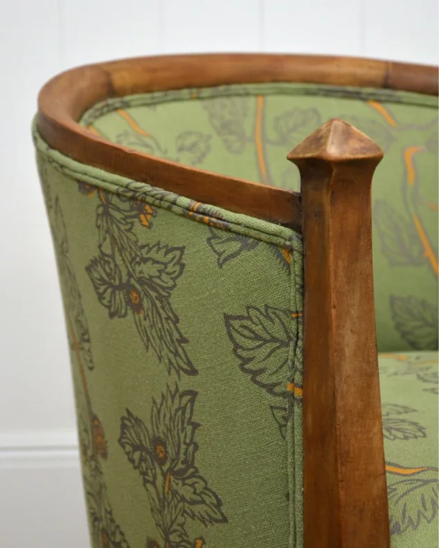 Wooden Tub Chair Recovered in a Green Linen
