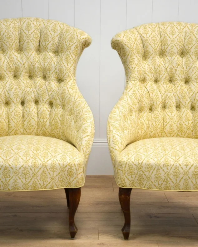 Twin Button Back Chairs in a Joyful Yellow Fabric