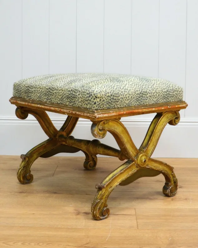 Antique Footstool in a Colefax & Fowler Fabric