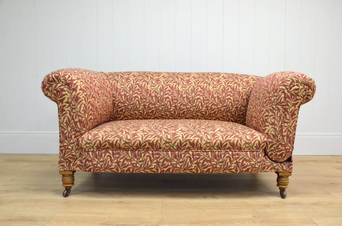 Antique Drop-Arm Sofa, Recovered in a William Morris Fabric
