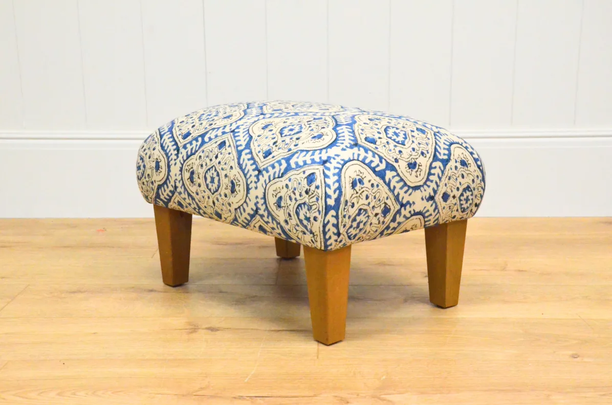 Small Footstoll Re-Covered in a Linwood Linen Print