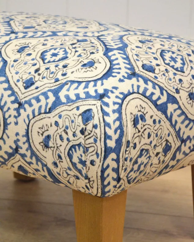 Small Footstoll Re-Covered in a Linwood Linen Print