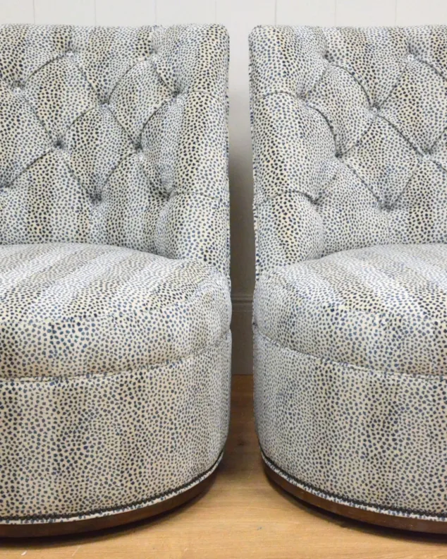 Button Back Swivel Chairs Re-Covered in a Colefax & Fowler Fabric